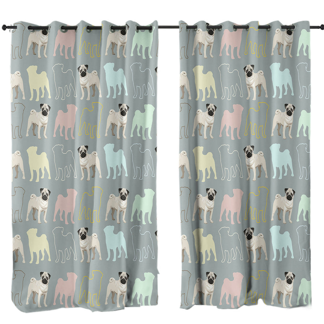 Pug and Pugs Multi Colored Silhouettes Drapes for Living Room