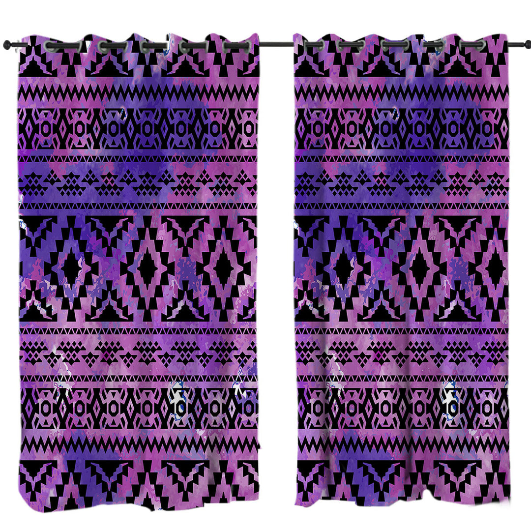 Purple Aztec Design Window Curtains