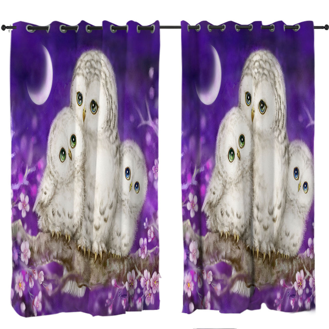 Purple Floral Art Owl Family Drapes and Curtains