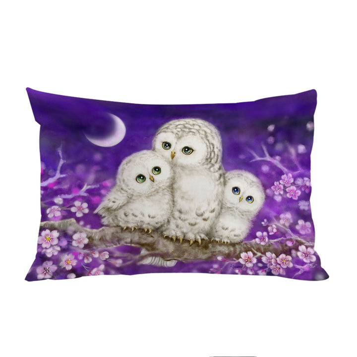 Purple Floral Art Owl Family Pillowcase