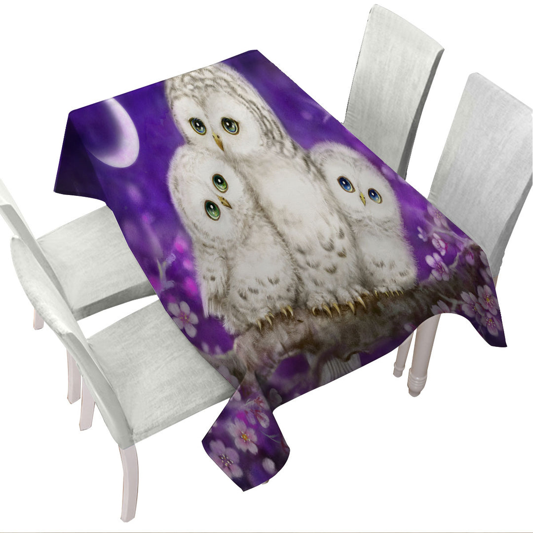 Purple Floral Art Owl Family Tablecloths