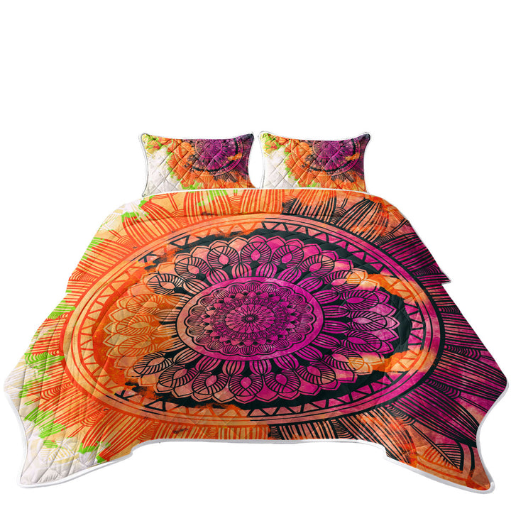 Purple Orange Mandala Coverlets