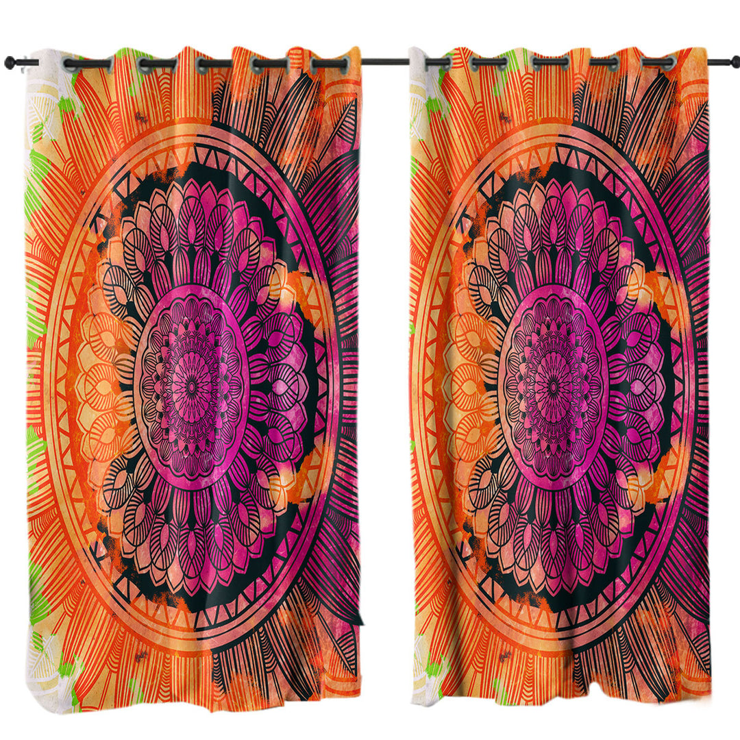 Purple Orange Mandala Curtains