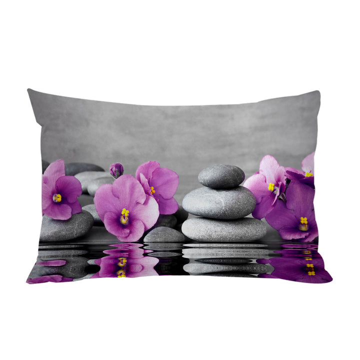 Purple Orchid Flower over Spa Pebbles Pillowcase