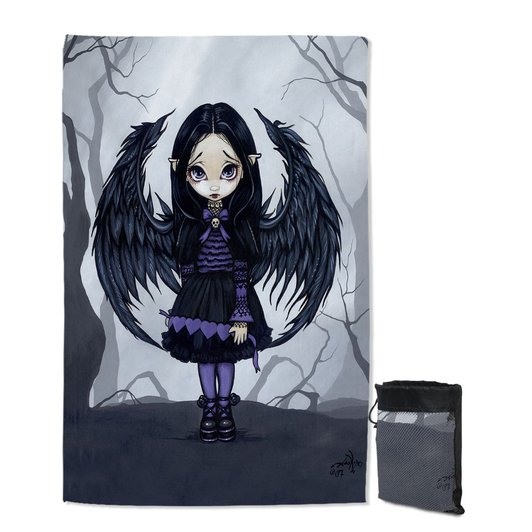 Purple Paper Hearts Gothic Angel in a Scary Forest Quick Dry Beach Towel