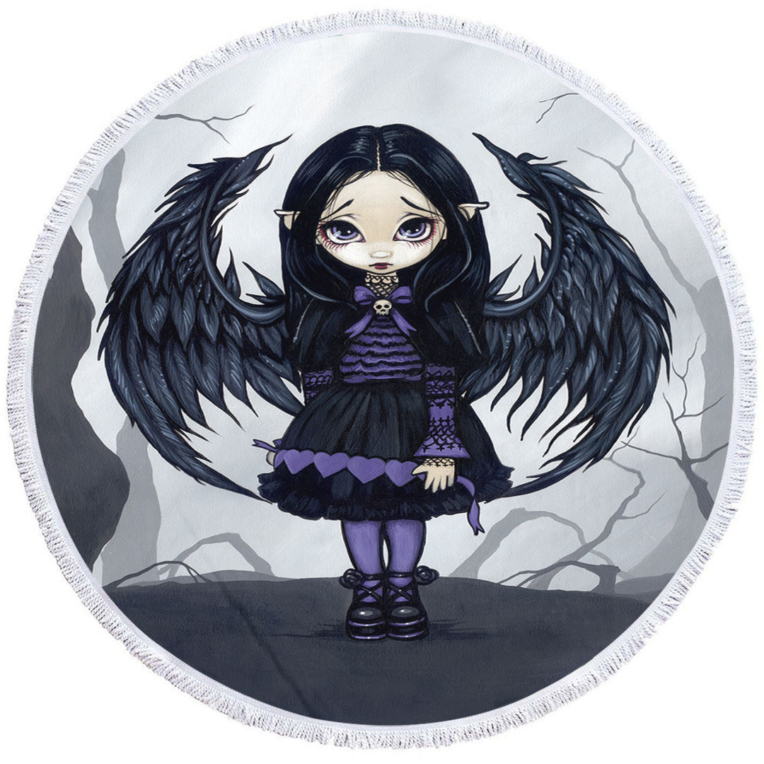 Purple Paper Hearts Gothic Angel in a Scary Forest Unusual Beach Towels