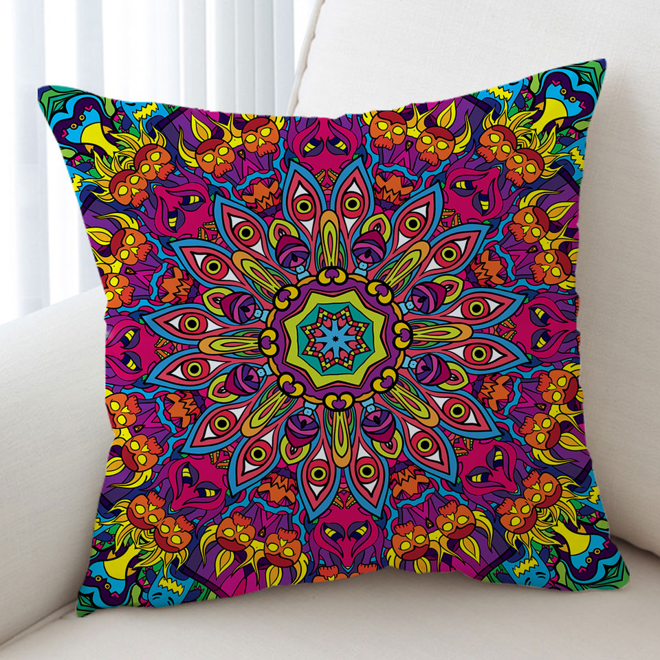 Purple Red Demons Mandala Cushion Cover