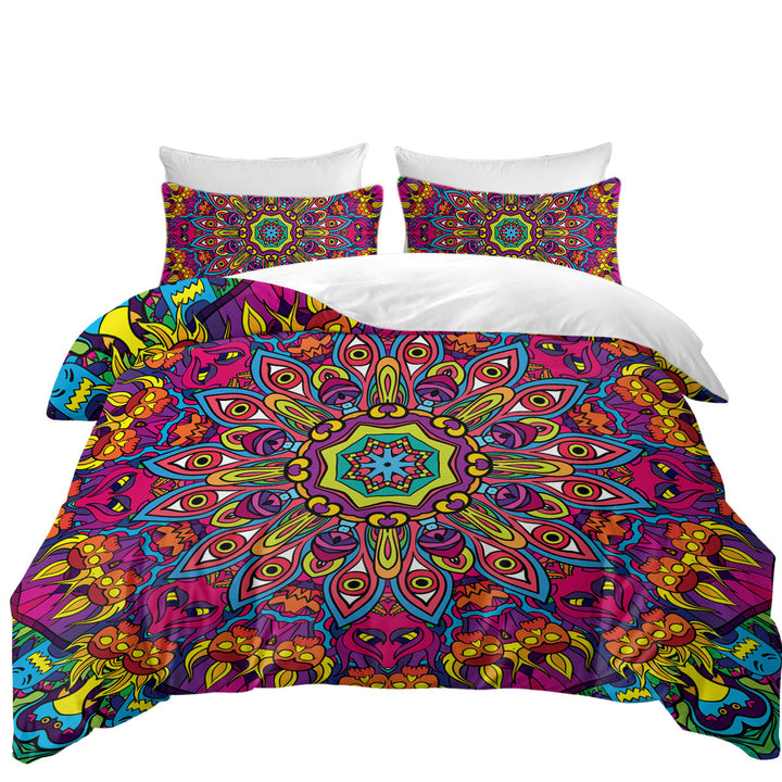 Purple Red Demons Mandala Duvet Cover set