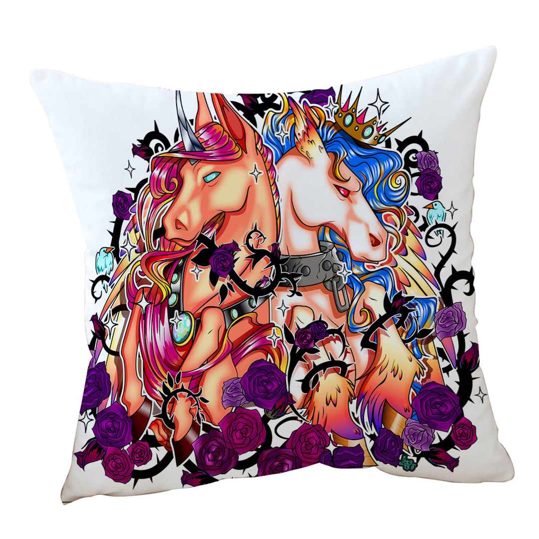 Purple Roses and Cool Unicorns Cushion Cover