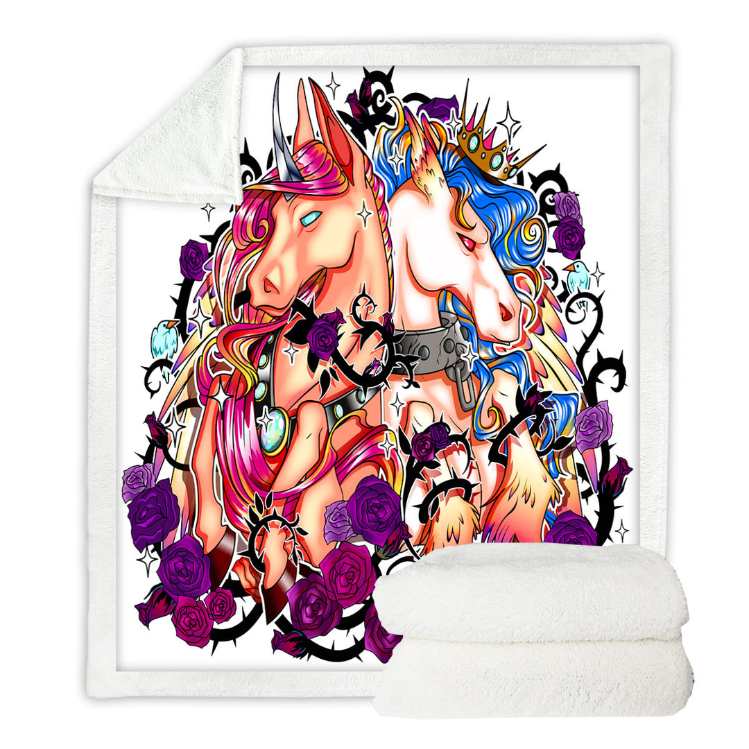Purple Roses and Cool Unicorns Sherpa Blanket