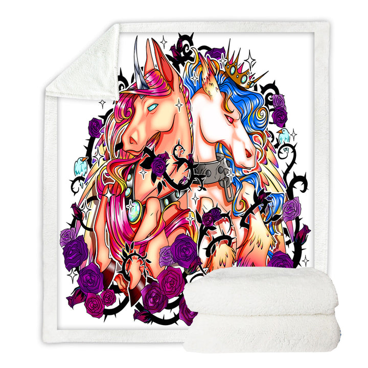 Purple Roses and Cool Unicorns Sherpa Blanket