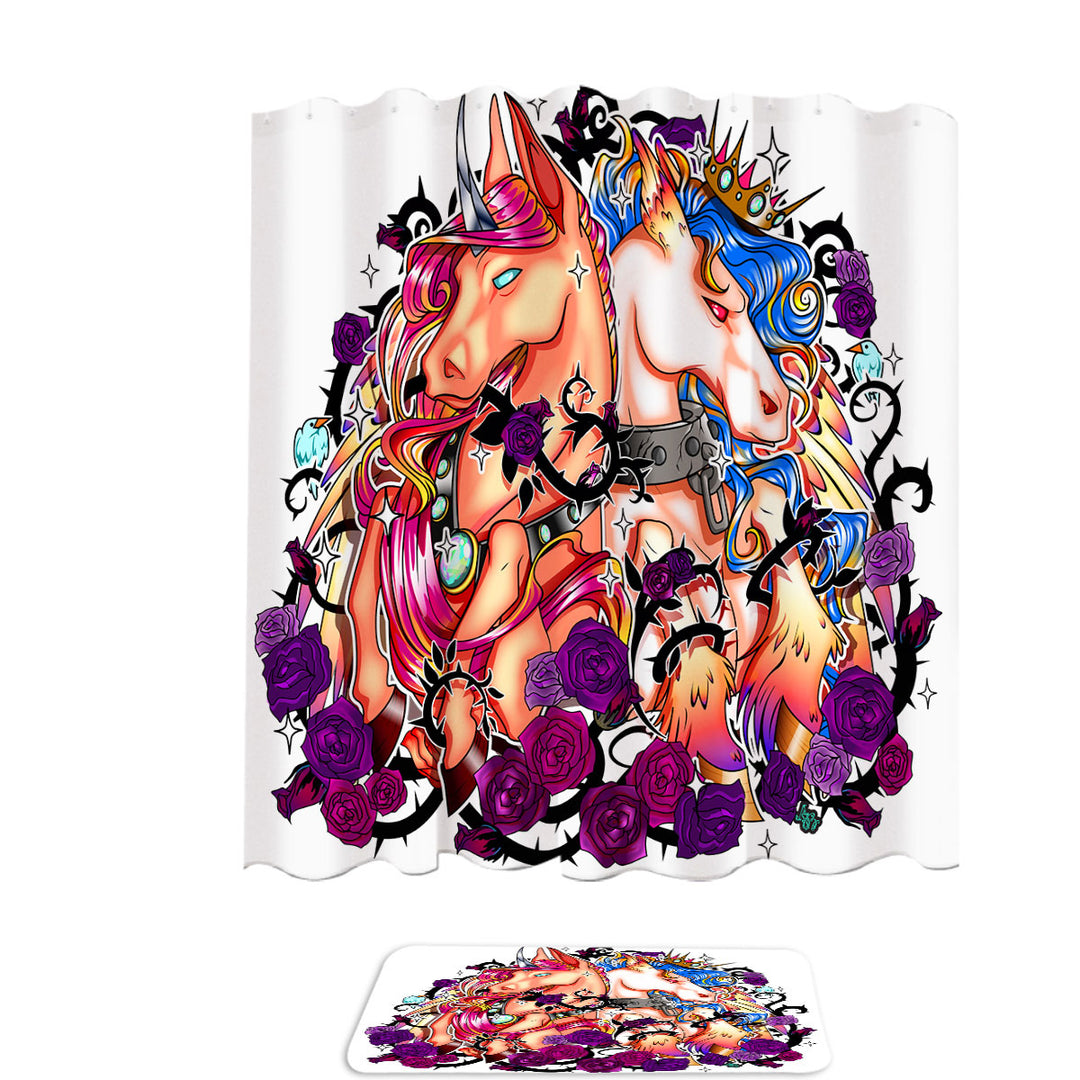 Purple Roses and Cool Unicorns Shower Curtain