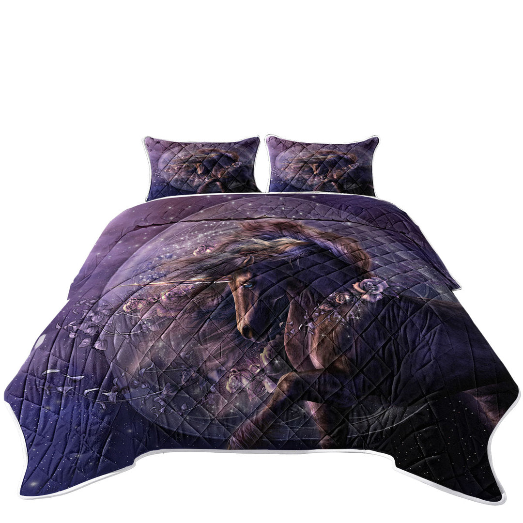 Purple Roses and the Black Rose Horse Coverlet