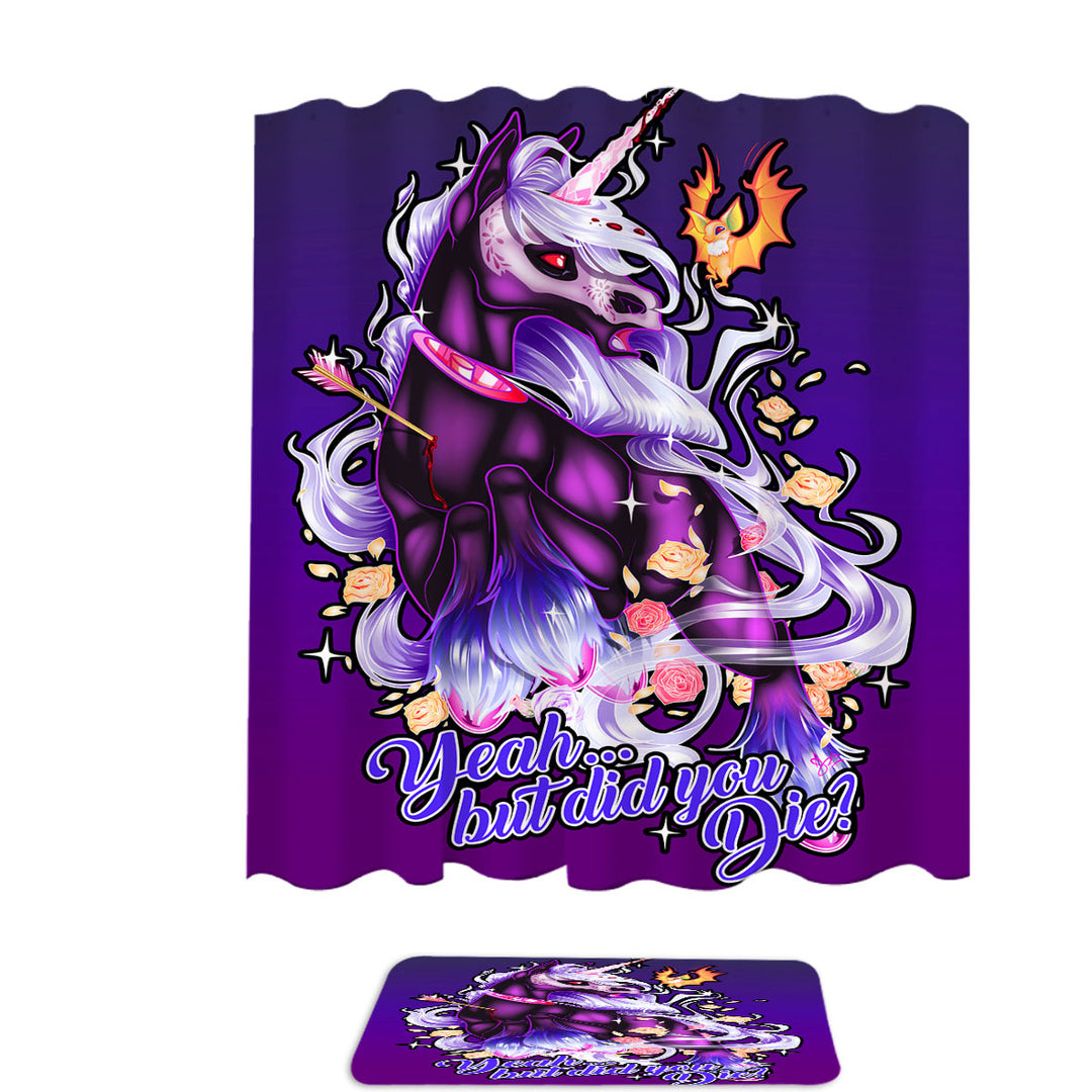 Purple Shower Curtain with Fantasy Art Dying Rudicorn Cool Quote