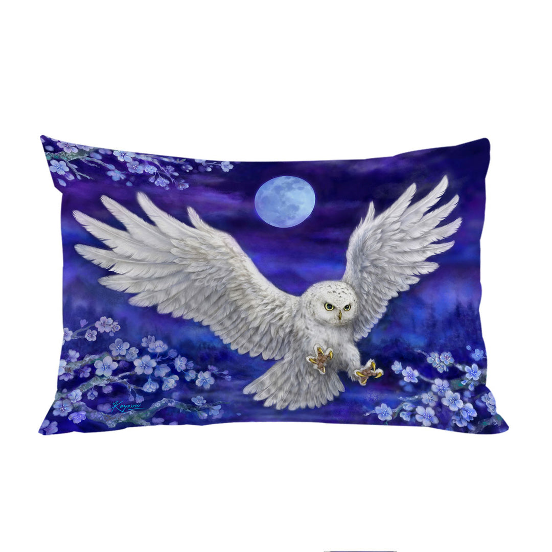 Purple Skies Moon Flowers and White Owl Pillow Cases