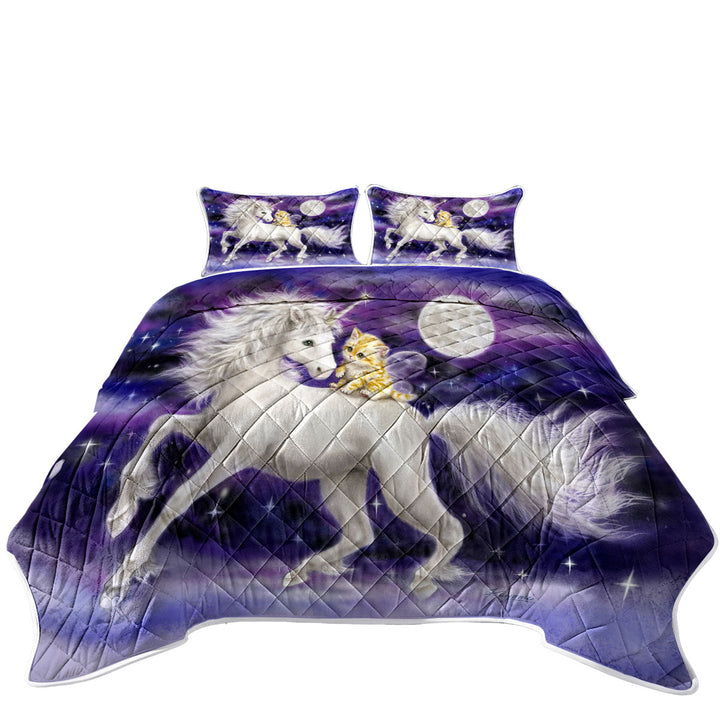 Purple Space Unicorn and Ginger Kitten California King Quilt Sets