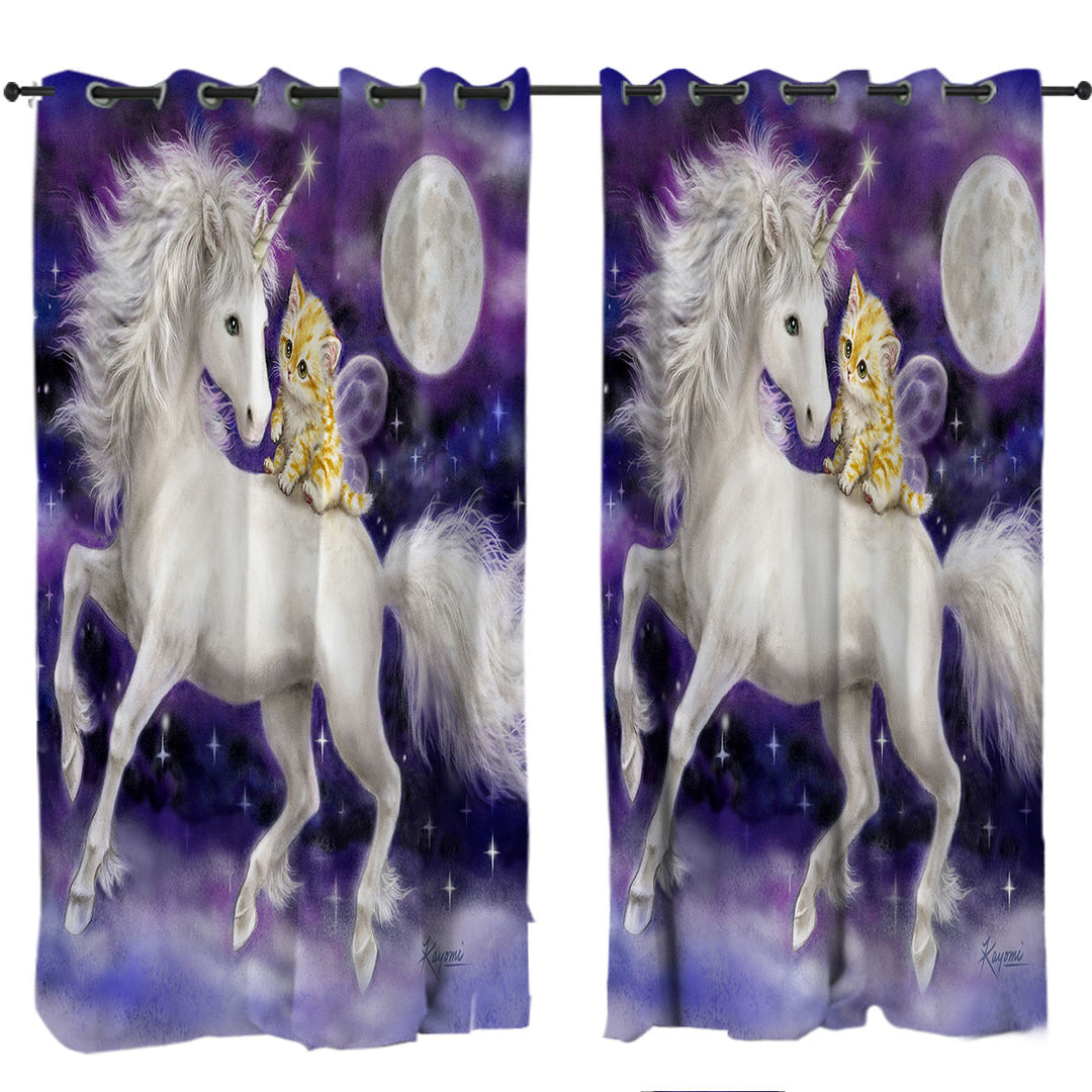 Purple Space Unicorn and Ginger Kitten Curtain