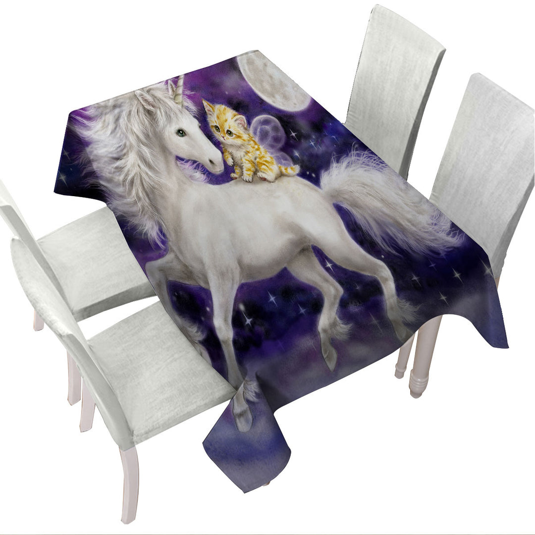 Purple Space Unicorn and Ginger Kitten Custom table cloth