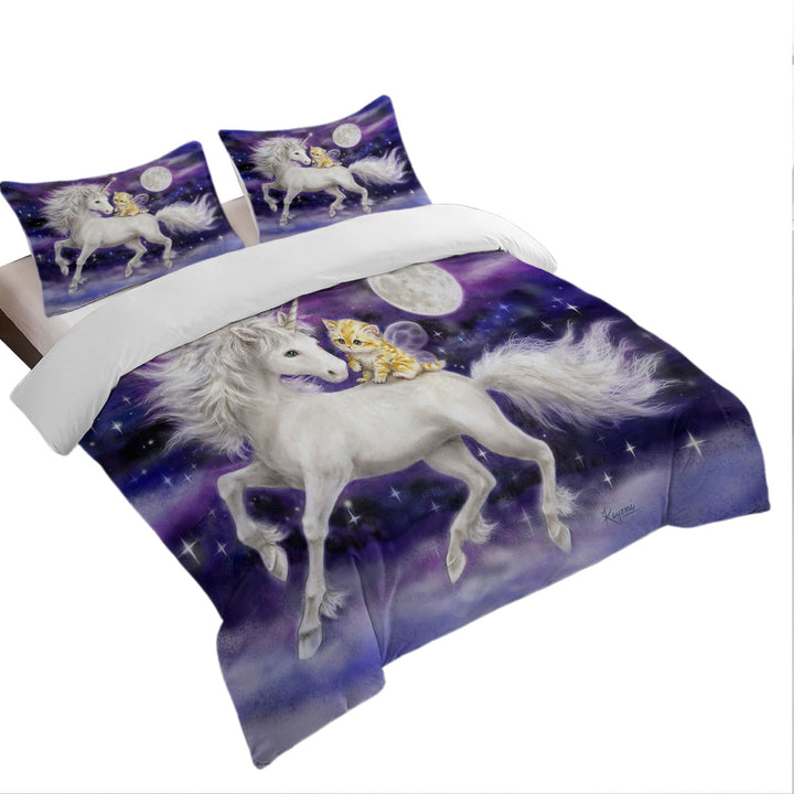 Purple Space Unicorn and Ginger Kitten Duvet Cover sale