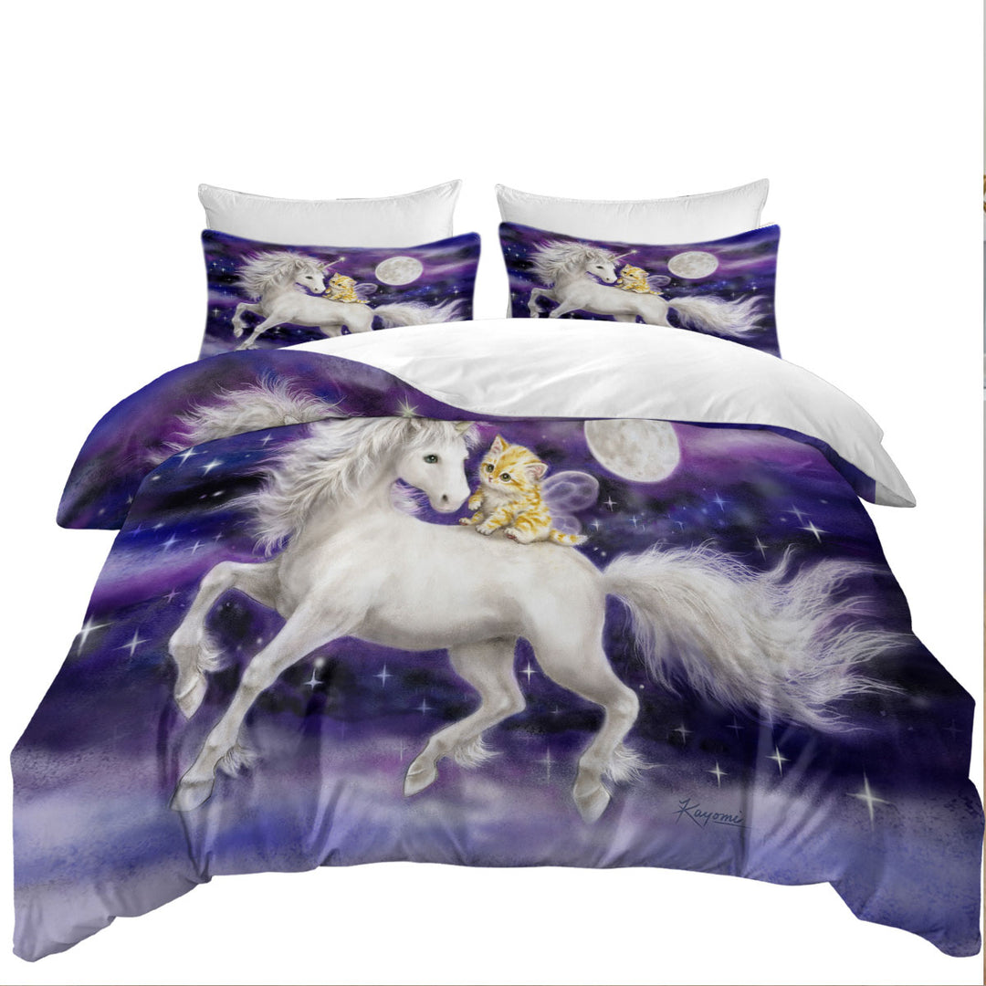 Purple Space Unicorn and Ginger Kitten Duvet Cover set