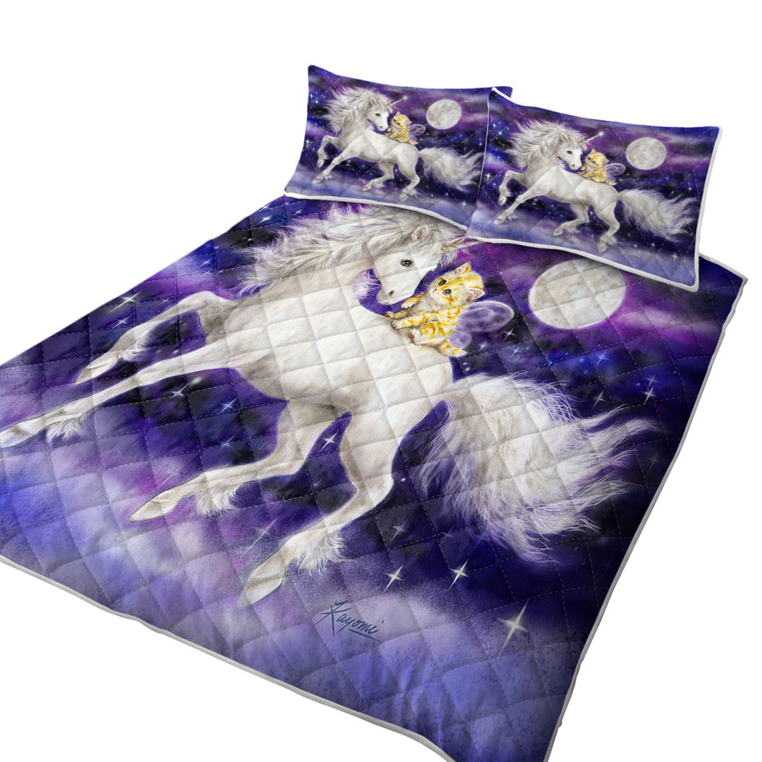 Purple Space Unicorn and Ginger Kitten King Size Quilt Sets