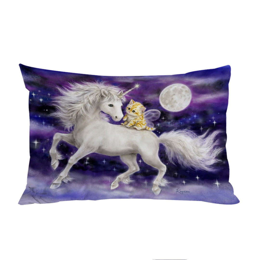 Purple Space Unicorn and Ginger Kitten Pillow Cases