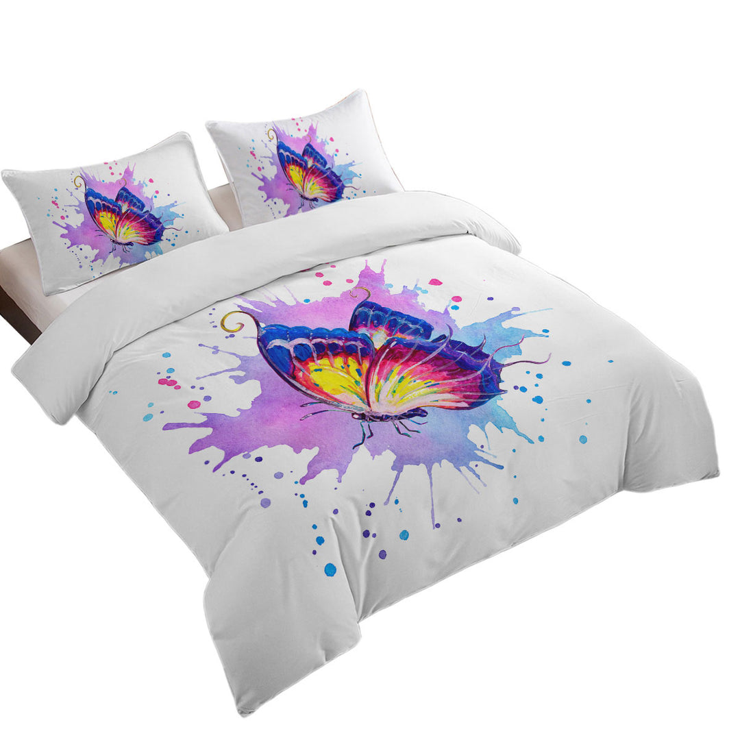 Purple Splash Art Painting Butterfly Coverlet