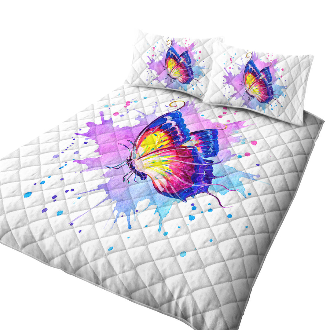Purple Splash Art Painting Butterfly Summer Quilt