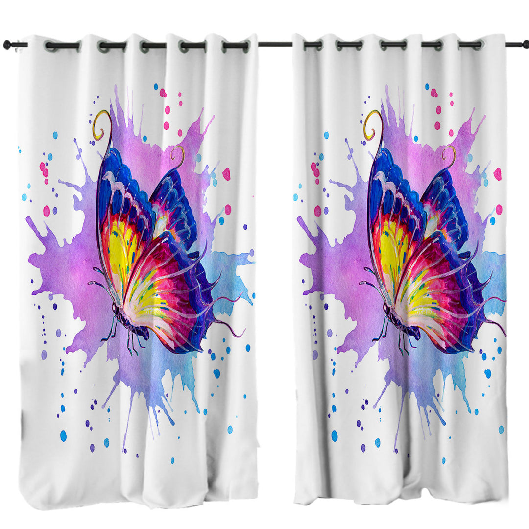 Purple Splash Art Painting Butterfly Window Curtains