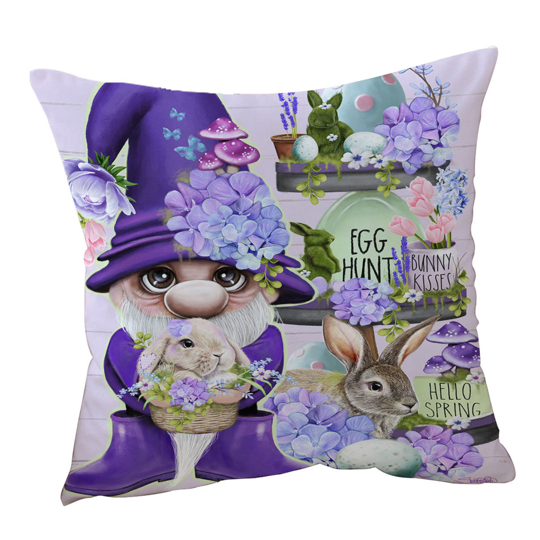 Purple Spring Gnome and Bunnies Cushions for Easter