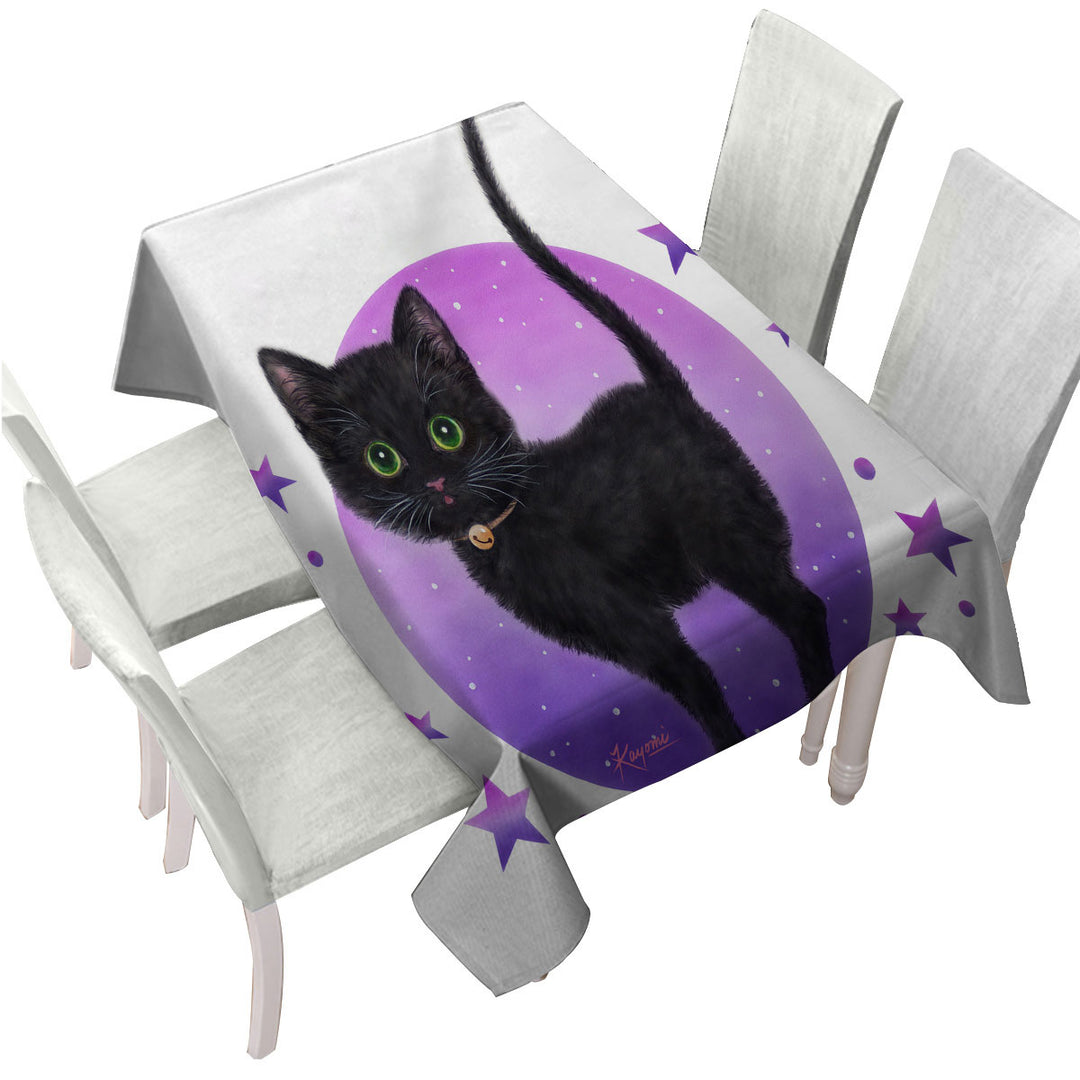 Purple Stars Full Moon and Black Kitty Cat Tablecloths