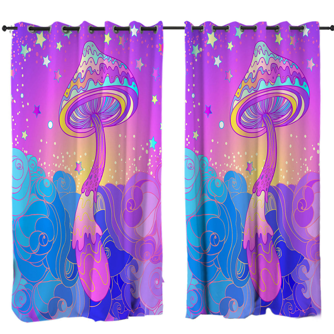 Purple Stars and Mushroom Curtains for Bedroom