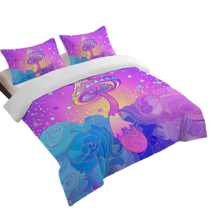 Purple Stars and Mushroom King Duvet Cover set