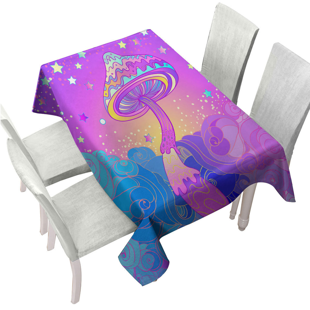 Purple Stars and Mushroom Tablecloth