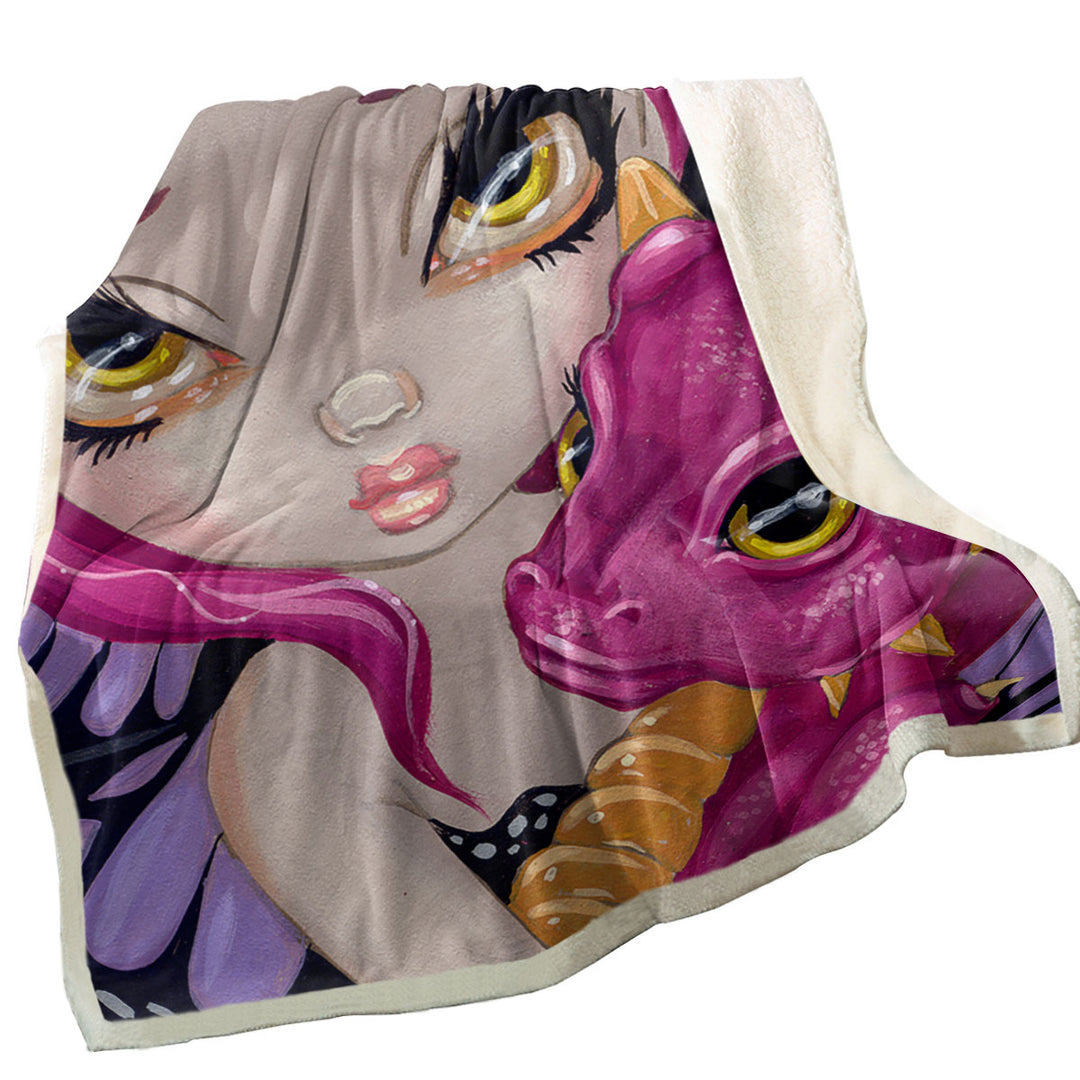 Purple Throw Blanket Faces of Faery _24 Cute Purple Baby Dragon