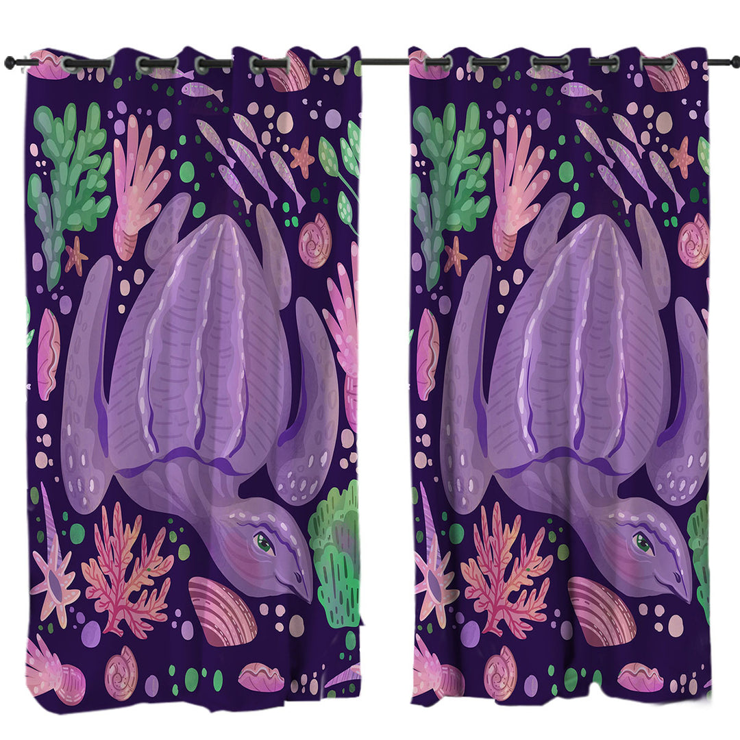 Purple Underwater World and Pretty Turtle Drapes for Living Room