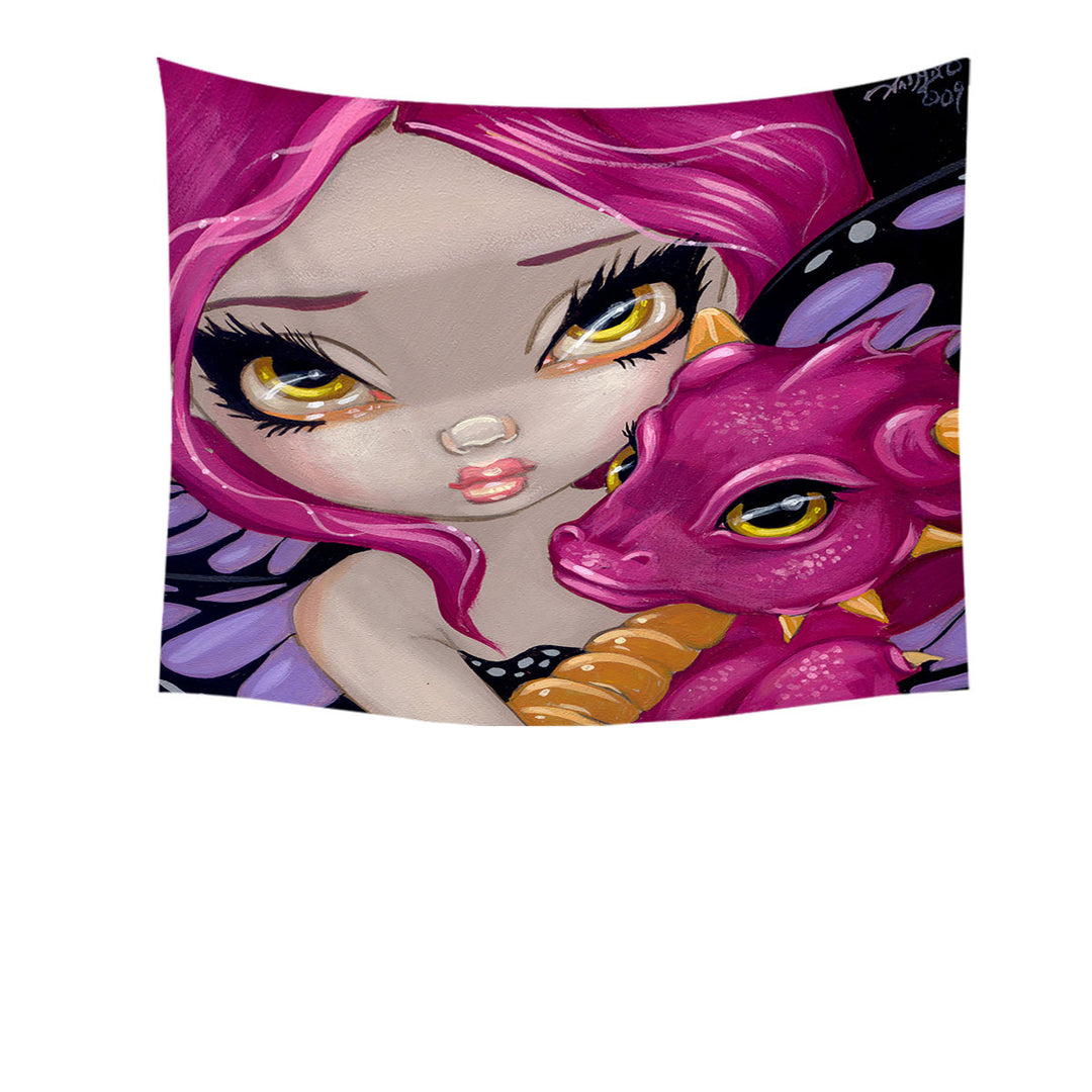Purple Wall Decor Faces of Faery _24 Cute Purple Baby Dragon Tapestry