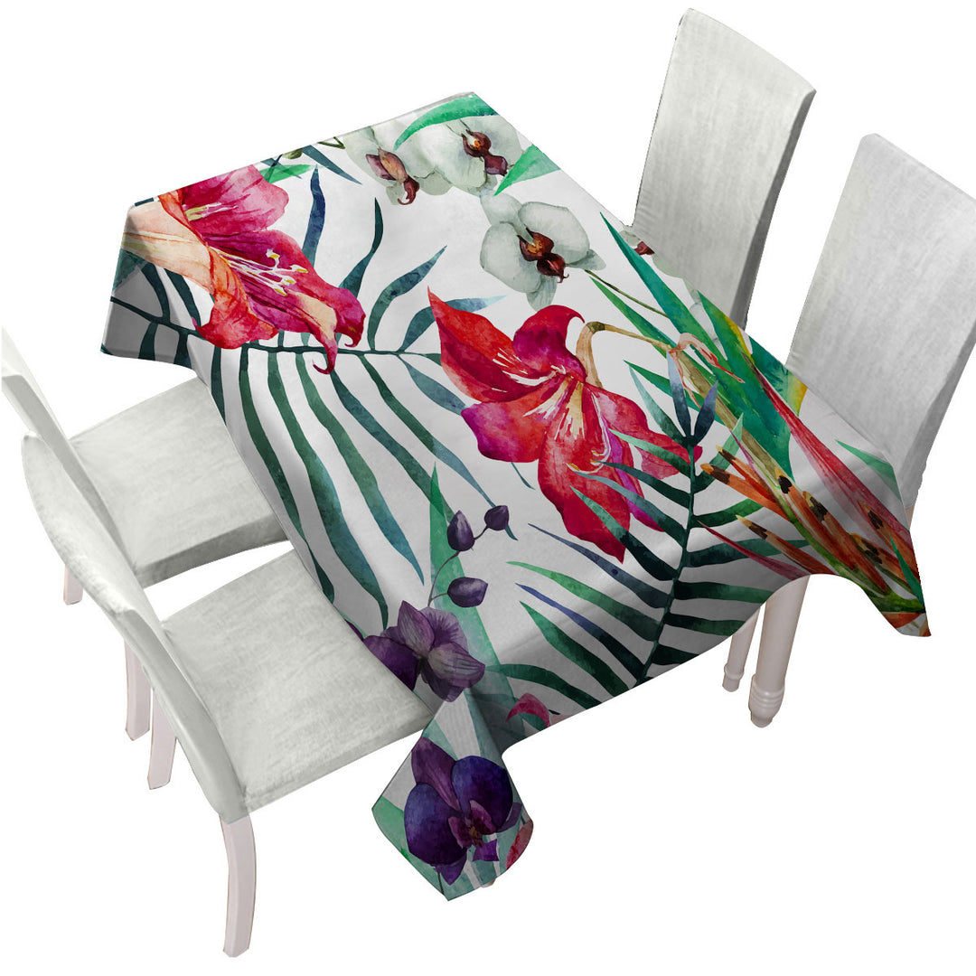 Purple White Orchid and Red Hibiscus Flowers Custom table Covers
