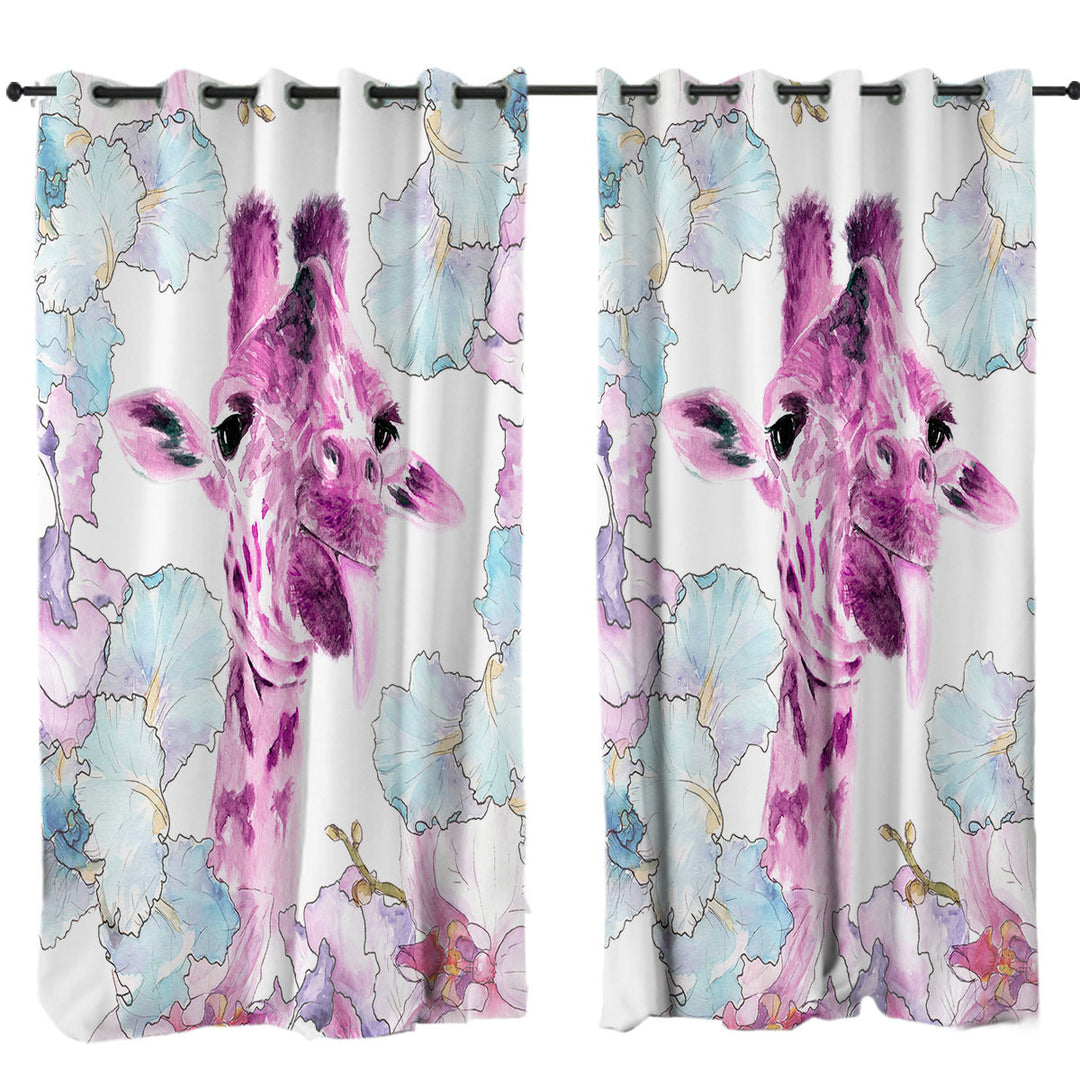 Purplish Art Painting Giraffe Drapes for Living Room