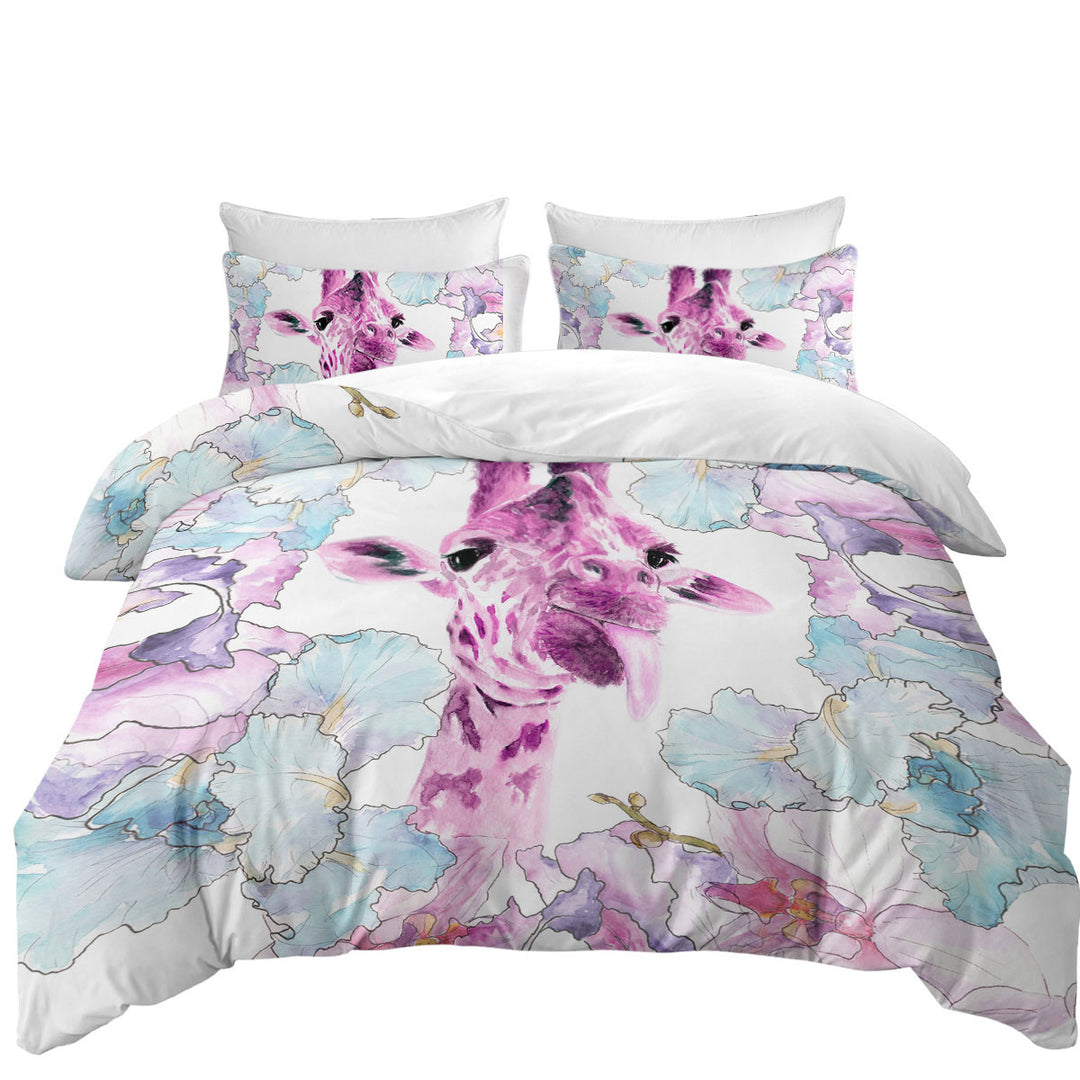 Purplish Art Painting Giraffe Duvet Cover