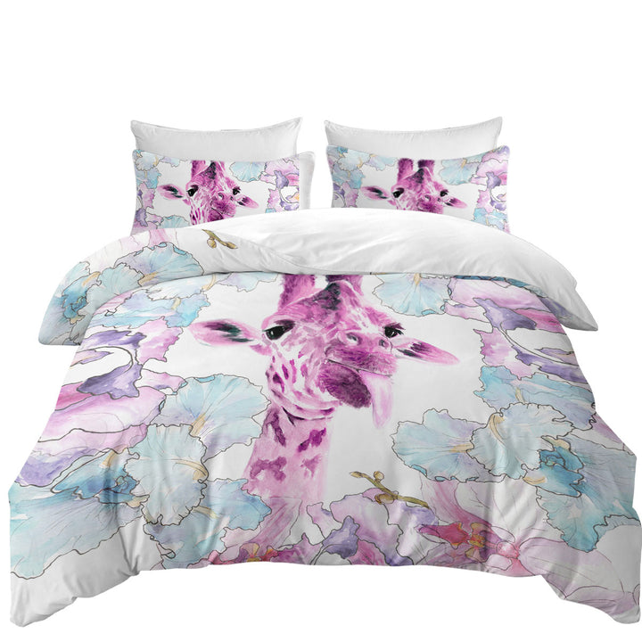 Purplish Art Painting Giraffe Duvet Cover