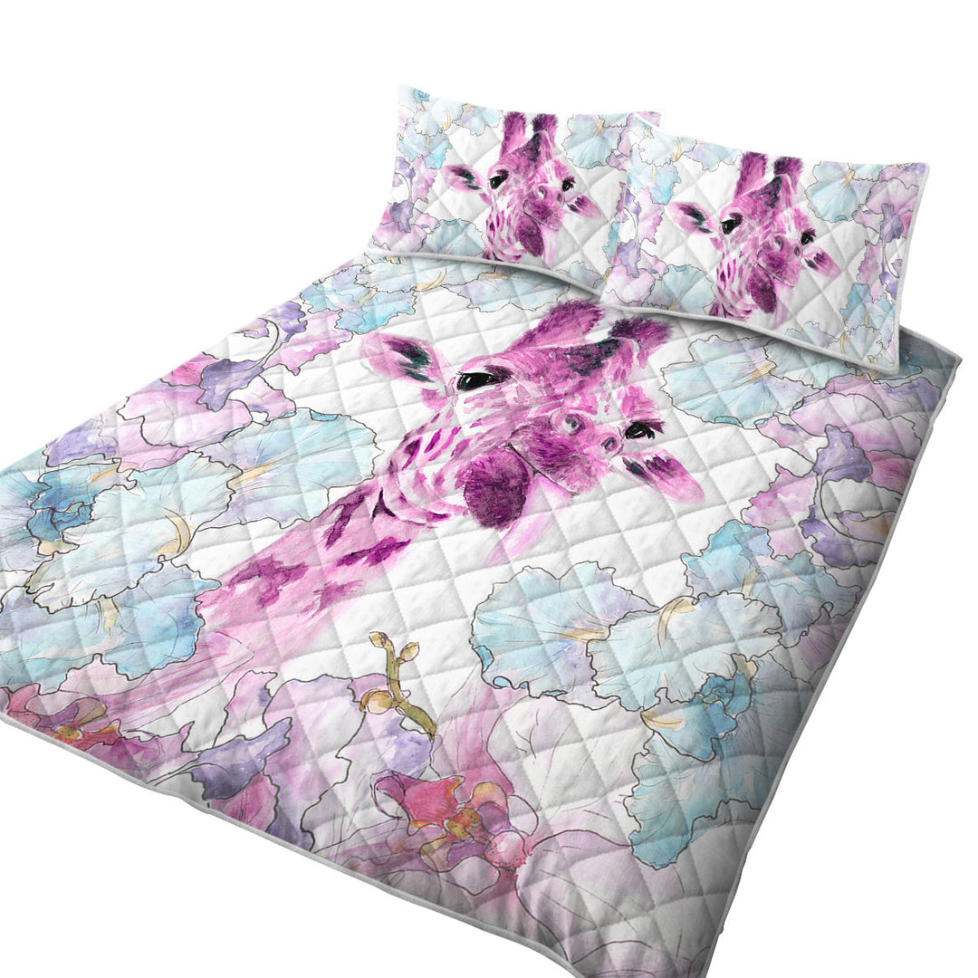 Purplish Art Painting Giraffe Twin Quilt