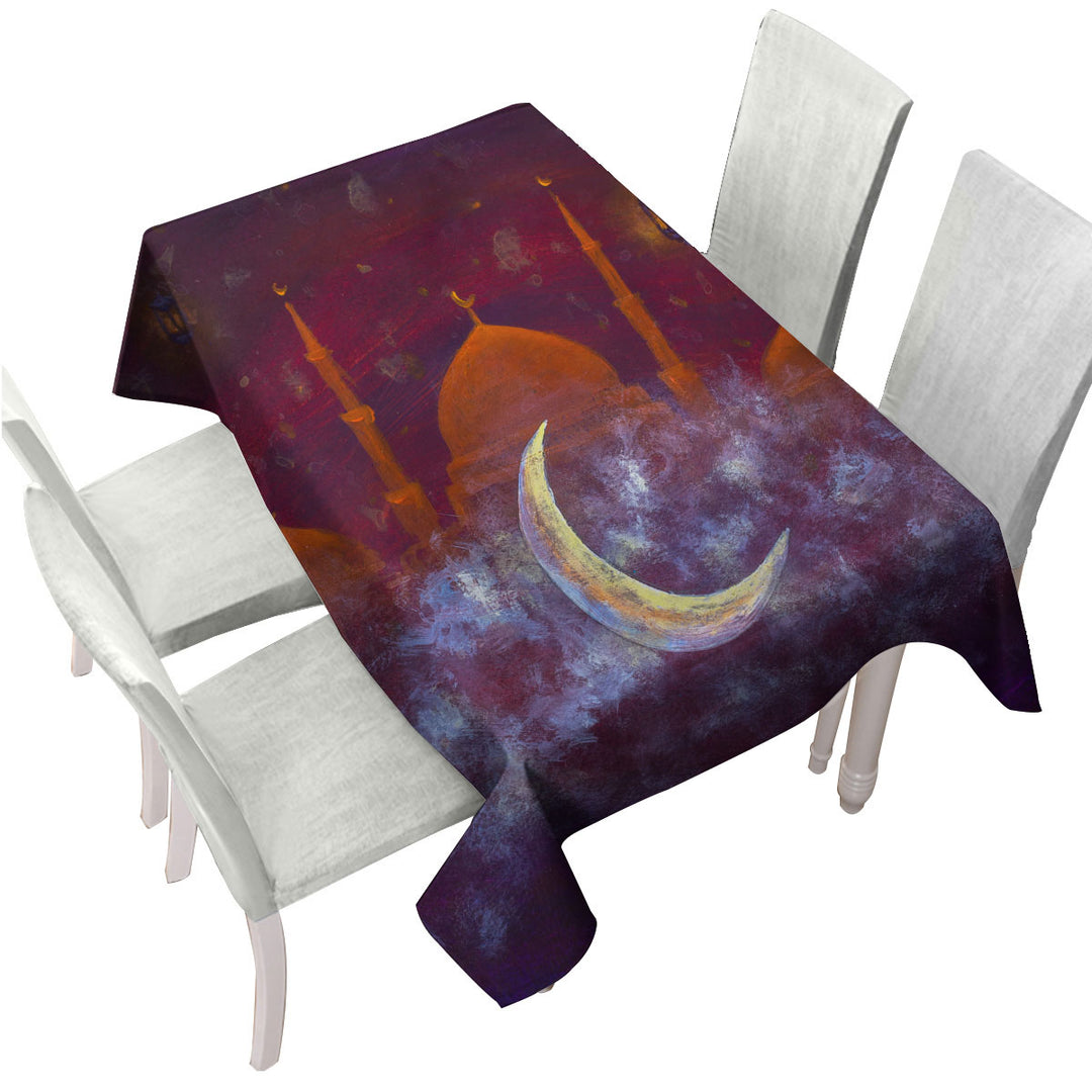 Purplish Art Painting Mosque and Crescent Moon Custom table Covers