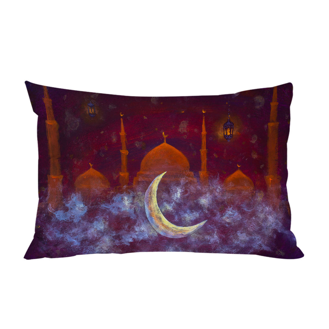 Purplish Art Painting Mosque and Crescent Moon Pillow Cases