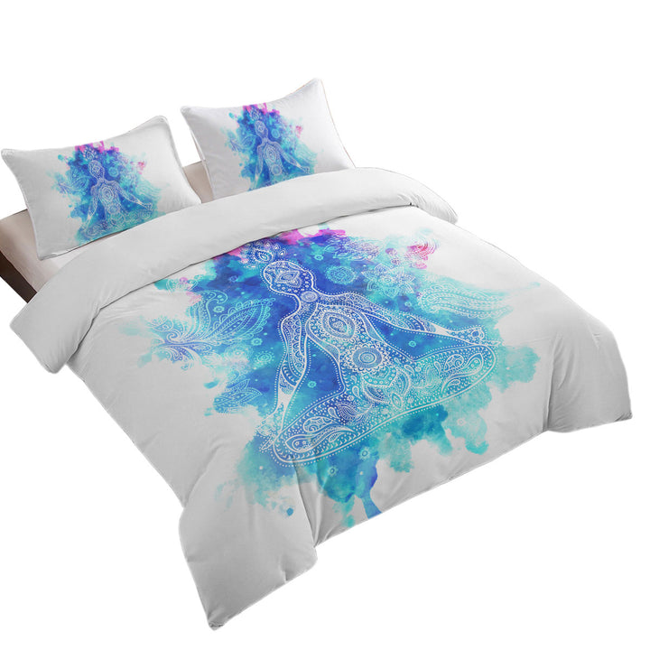 Purplish Blue Oriental Buddha King Duvet Cover set