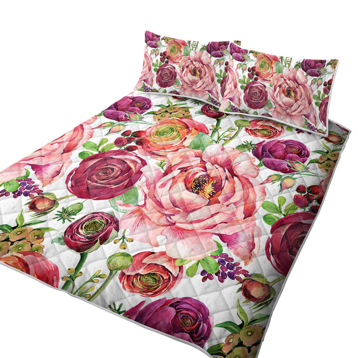 Purplish Red Floral Quilts