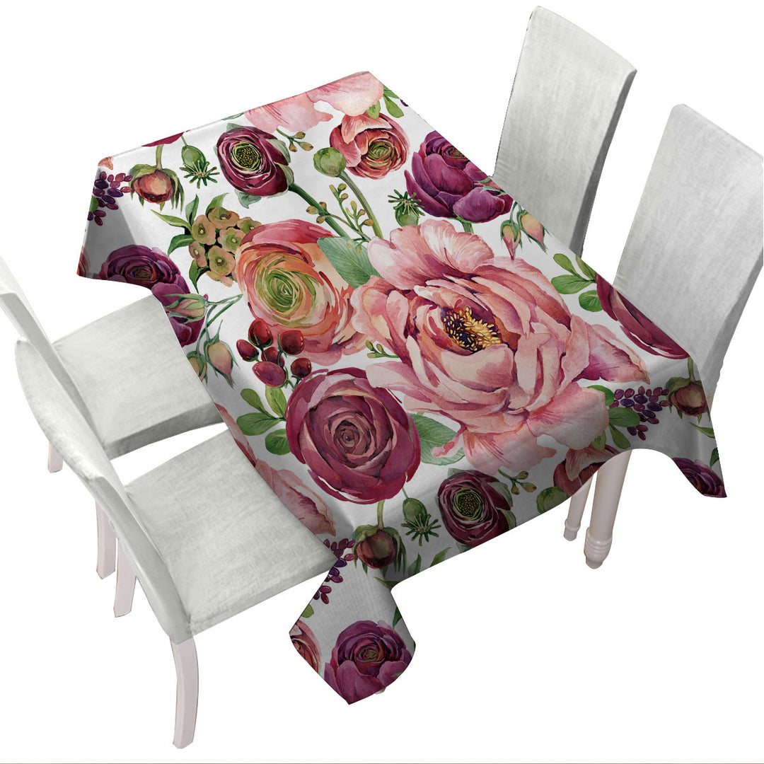 Purplish Red Floral Tablecloth