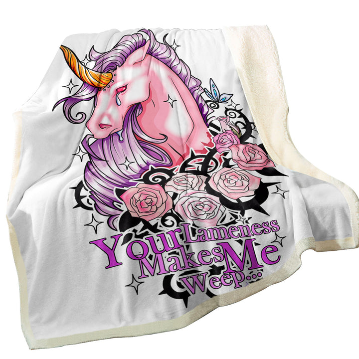 Purplish Roses and Unicorn Rudicorn Cool Quote Decorative Blankets