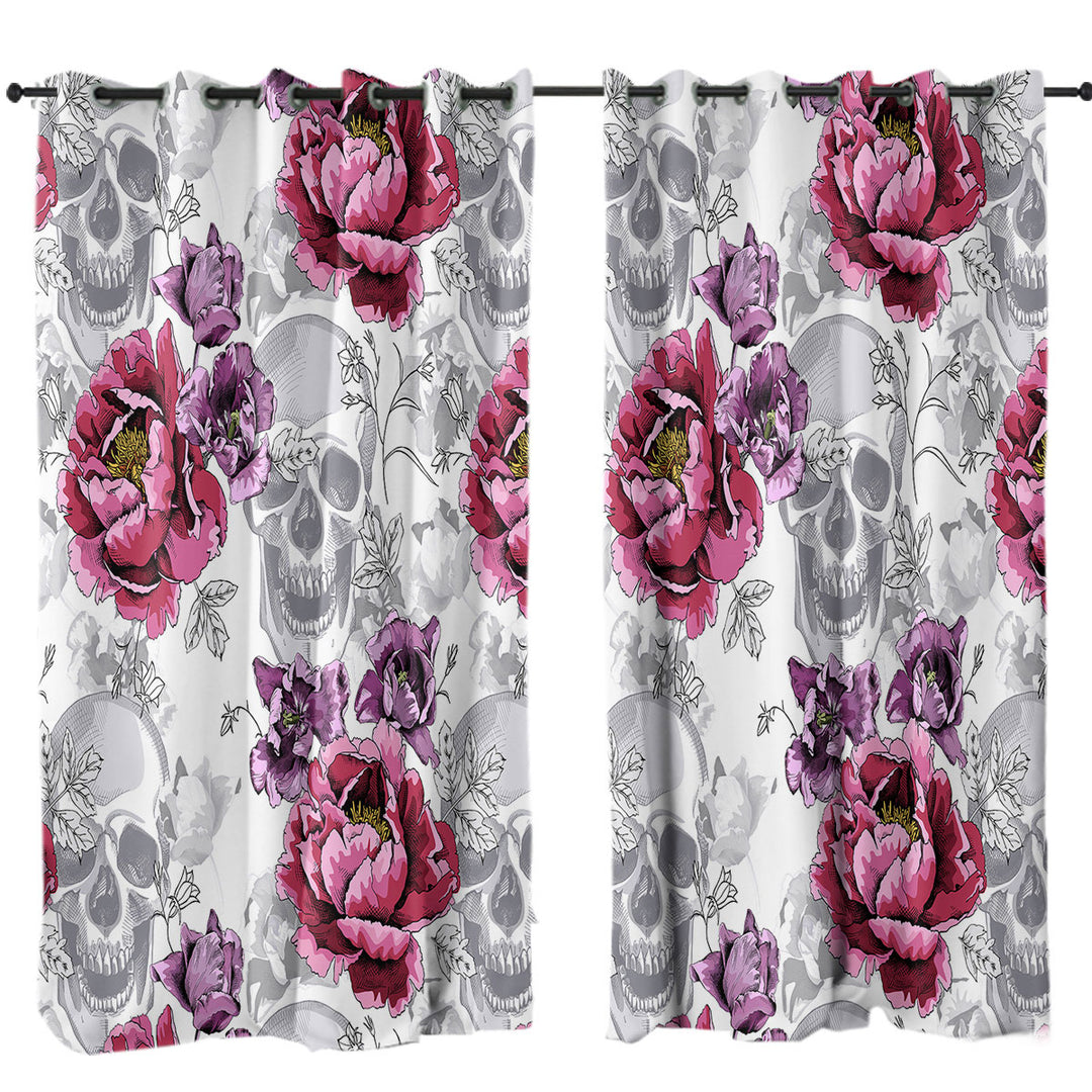 Purplish Roses over Skulls Curtain
