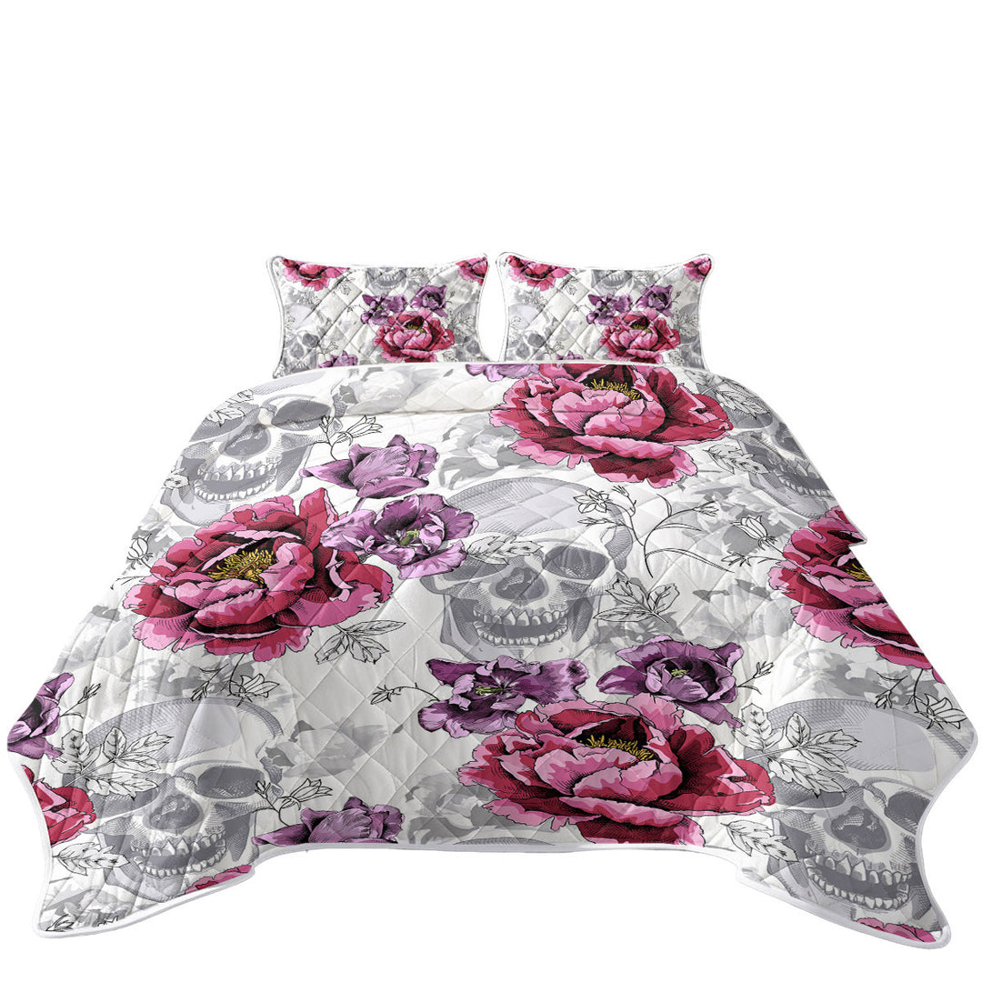Purplish Roses over Skulls Quilt
